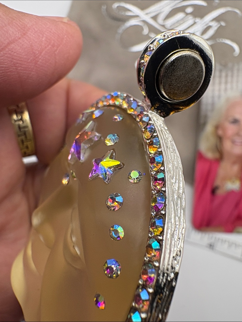 Kirks Folly Iridescent Magnetic  Pearl Moon Face Pendant with Multicolor Crystal - Picture 5 of 6